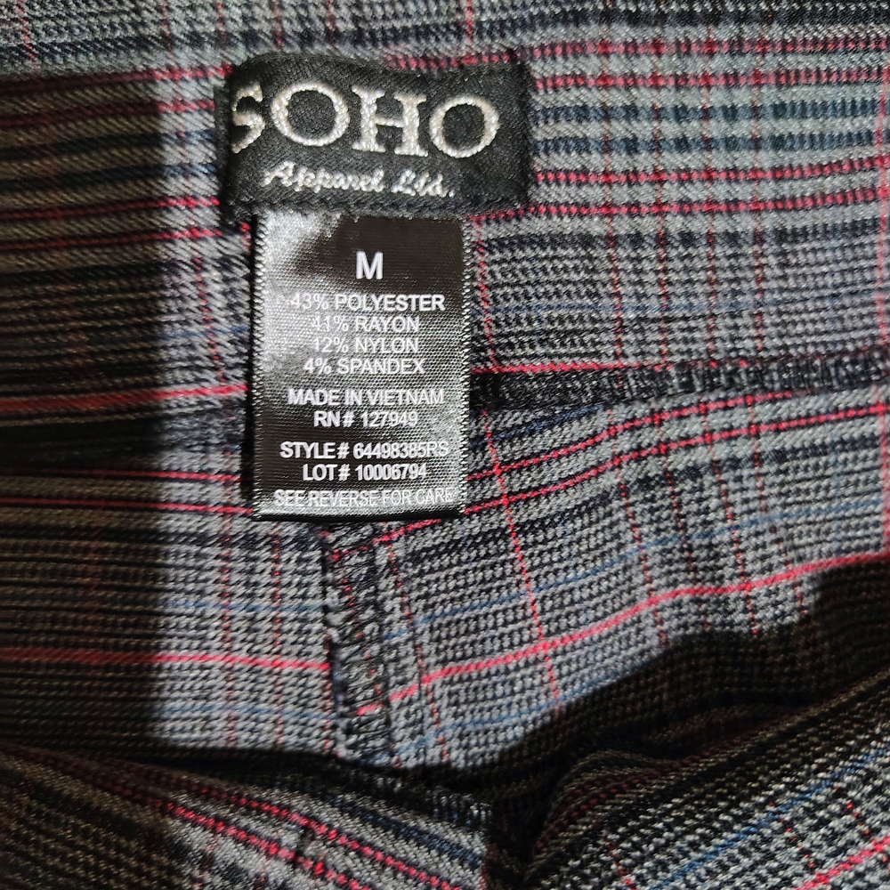 Soho Apparel woman's Red and Black Plaid Pull On Dress Pants, Size M - Picture 3 of 8
